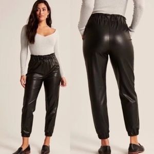 Abercrombie Black Leather Drawstring Joggers